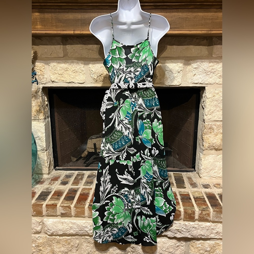 Diane Von Furstenberg Katsia Sleeveless Wrap Midi Dress Green Black Size 8 - Picture 10 of 12